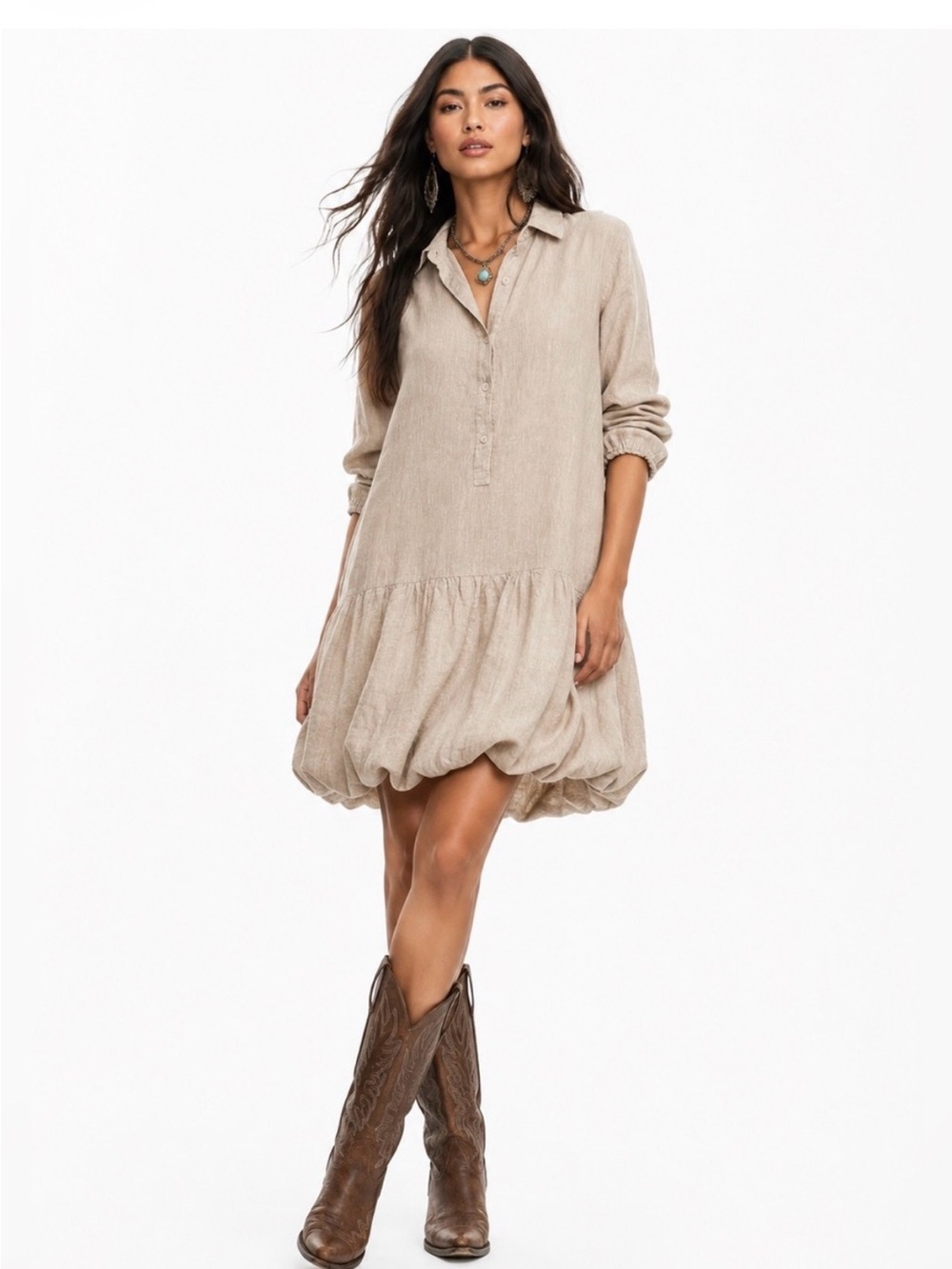 Cynthia Rowley Khaki Bubble-Hem Shirt Dress